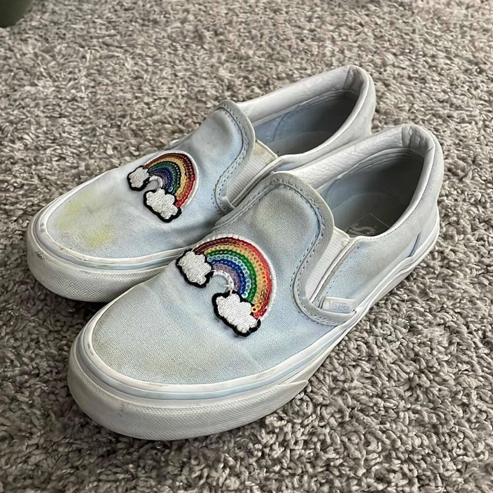 Sky blue vans with rainbow embroidery